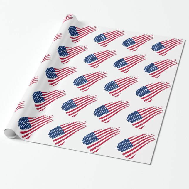 Tattered American Flag Wrapping Paper (Unrolled)
