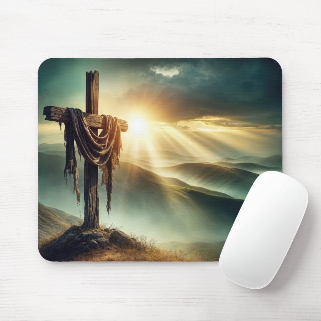 Tattered Cloth On a Rugged Cross Mouse Pad (With Mouse)