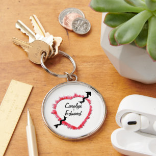 Tattered Edge Red Heart Outline & Arrow Template Key Ring