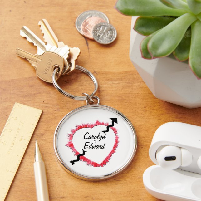 Tattered Edge Red Heart Outline Arrow Template Key Ring (Desk)