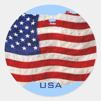 Tattered Grunge Patriotic USA Flag, United States Classic Round Sticker