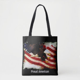 Tattered Grunge USA Flag & Bald Eagle Tote Bag