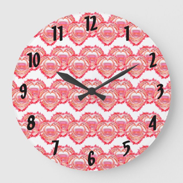 Tattered Hearts Multiplied Over White Large Clock (Front)