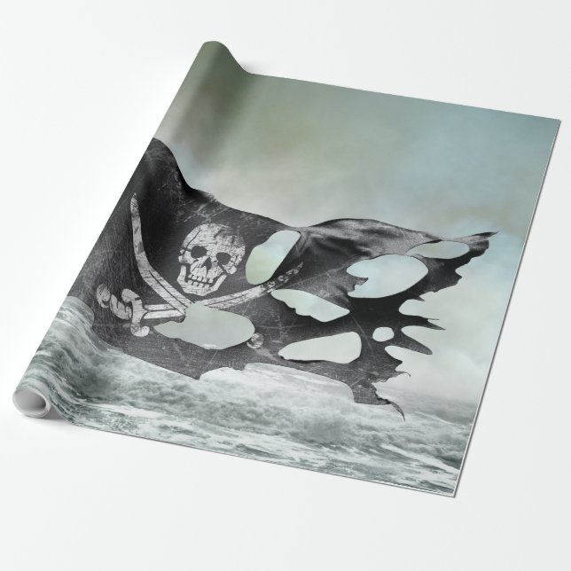 Tattered Pirate Flag Wrapping Paper (Unrolled)