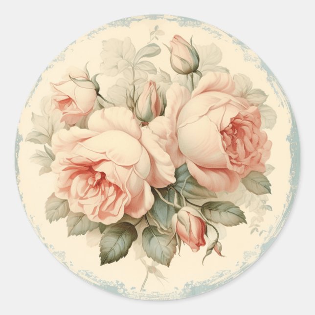 Tattered Romance, Peach Shabby Chic Classic Round Sticker (Front)