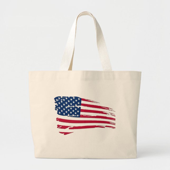 Tattered US Flag Large Tote Bag (Front)
