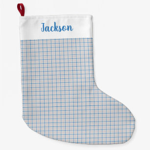 Tattersall Pattern Pink White Cerulean Plaid Check Large Christmas Stocking