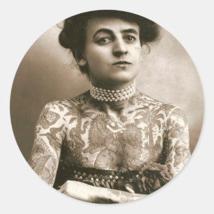 Tattoed With Pearls, Victorian Circus Photo Classic Round Sticker