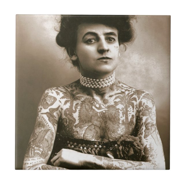 Tattoed With Pearls, Victorian Circus Photo Tile (Front)