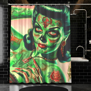 Tattoed Zombie Pin-up Shower Curtain