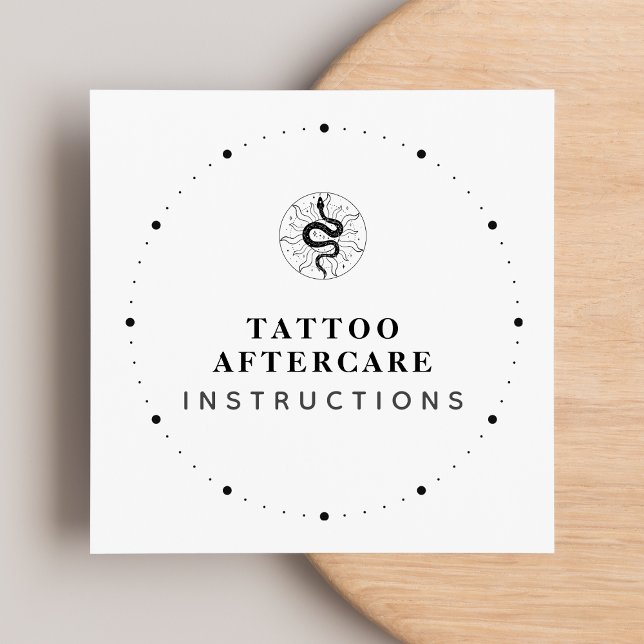 Tattoo Aftercare Instructions Black & White Text Square Business Card (Creator Uploaded)