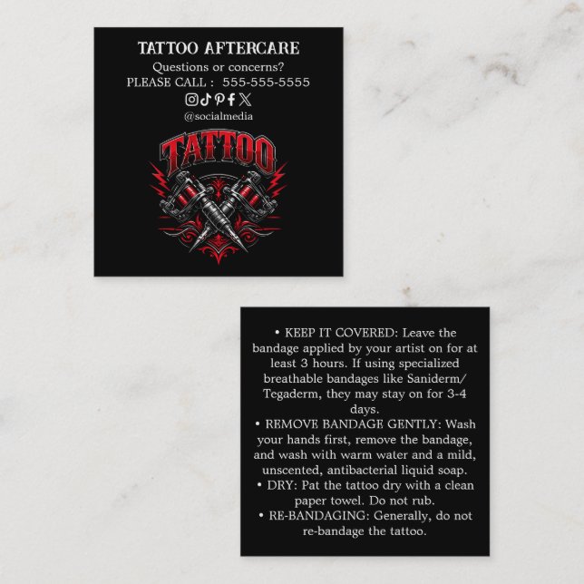 Tattoo Aftercare Instructions Business Card (Front/Back)