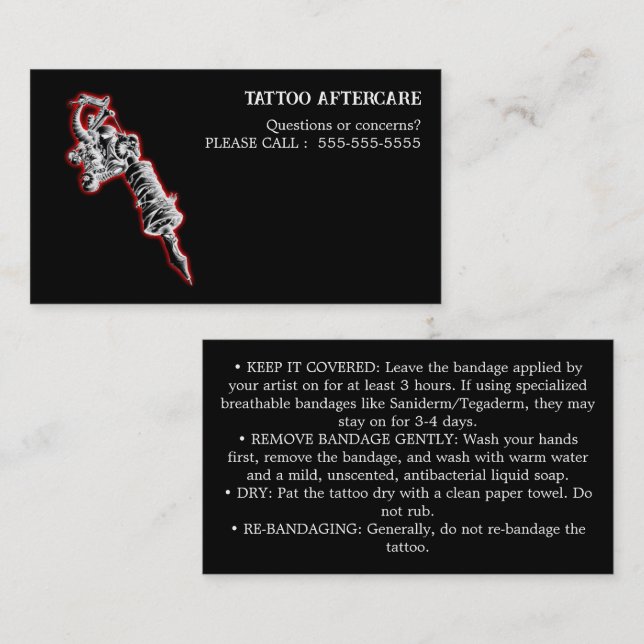 Tattoo Aftercare Instructions Business Card (Front/Back)