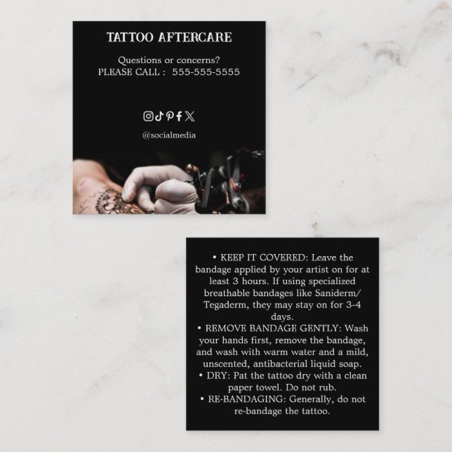 Tattoo Aftercare Instructions Business Card (Front/Back)