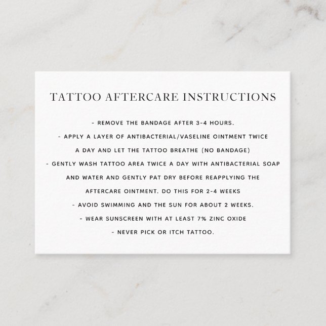 Tattoo Aftercare  Instructions Business Card (Front)
