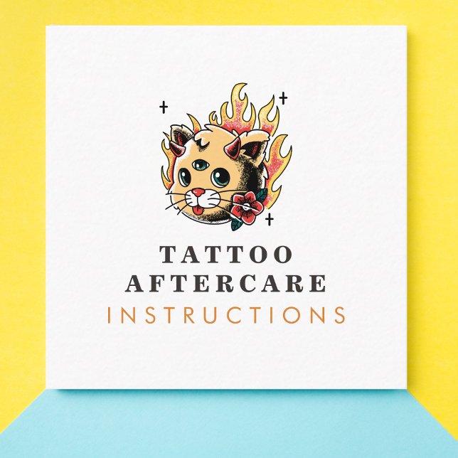 Tattoo Aftercare Instructions Creative Artsy Cat Square Business Card (Creator Uploaded)