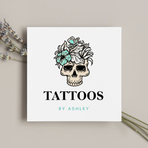 Tattoo Art Artist Floral Skull Gothic Skeleton Square Business Card