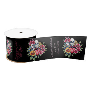Tattoo art inspired unisex custom message satin ribbon