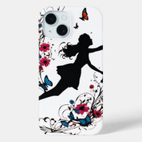 Tattoo Art Style Girl with Butterflies & Flowers