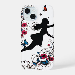 Tattoo Art Style Girl with Butterflies & Flowers iPhone 15 Case