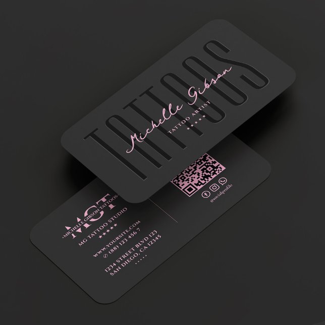 Tattoo Artist Black Pink Tattooist Monogram Business Card (Tattoo Artist Black Pink Tattooist Monogram Business Card
)