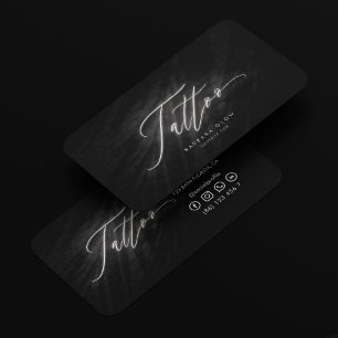 Tattoo Artist Black Silver Script Modern Business Card