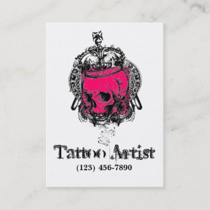 Tattoo Artist Business Cards Skull Crown Pink