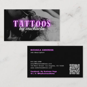 Tattoo Artist Custom Photo Purple Neon Business Card