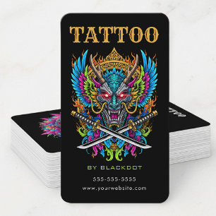 Tattoo Artist Demon Mask Tattoo Studio QR Code Business Card
