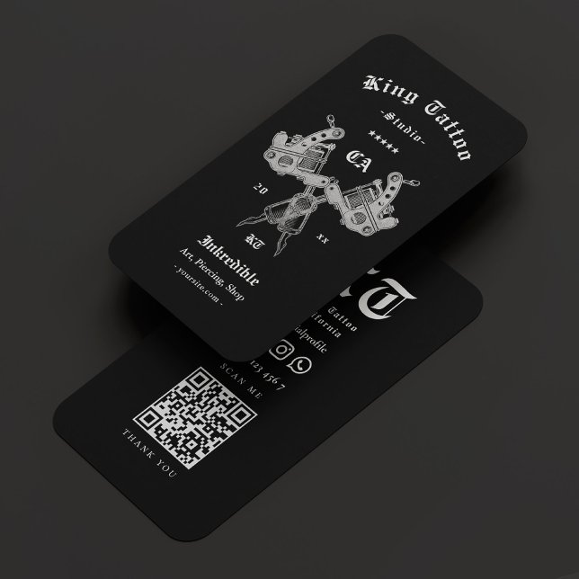 Tattoo Artist Elegant Black Silver Tattoo Machine  Business Card (Tattoo Artist Elegant Black Silver Tattoo Machine Business Card
)