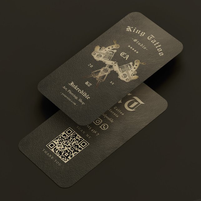 Tattoo Artist Faux Brown Leather Classic Modern Business Card (Tattoo Artist Faux Brown Leather Classic Modern Business Card
)