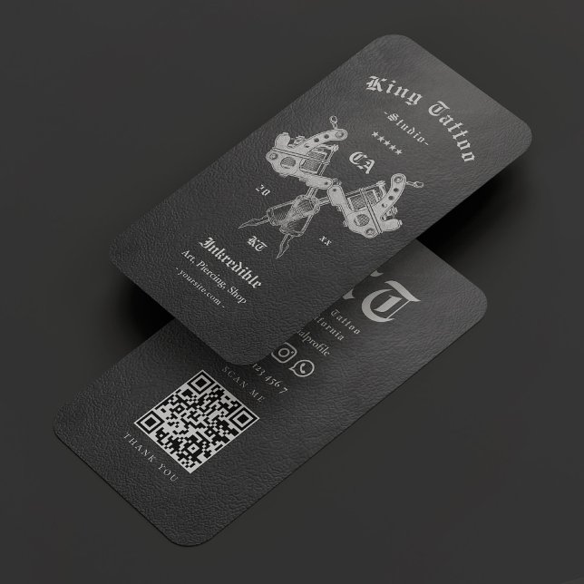 Tattoo Artist Faux Leather Dark Grey Modern Business Card (Tattoo Artist Faux Leather Dark Grey Modern Business Card
)