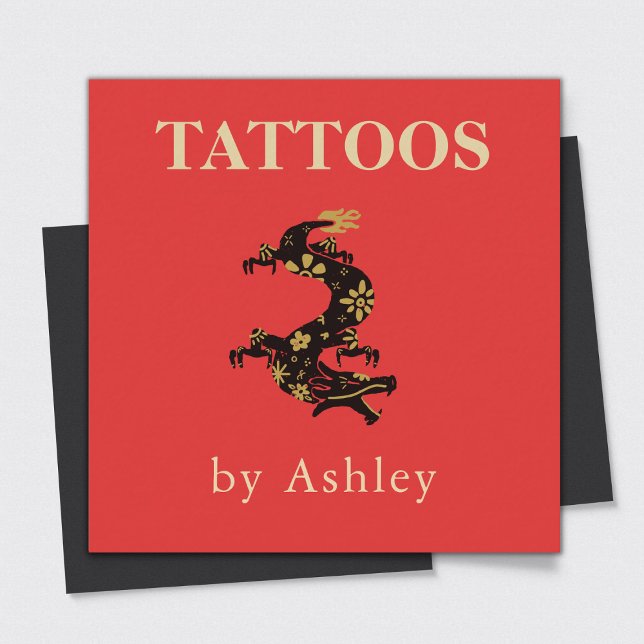 Tattoo Artist Floral Dragon Social Media Cool Red Square Business Card (Creator Uploaded)