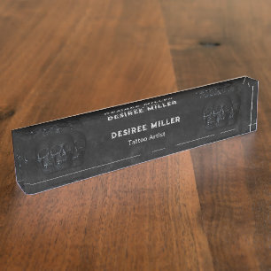 Tattoo Artist Goth Black Dark Academia Skulls Nameplate