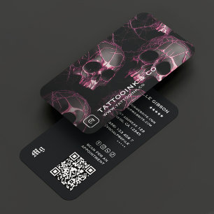 Tattoo Artist Goth Skull Initial Logo Photo Black Business Card