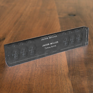 Tattoo Artist Gothic Black Dark Academia Skull Nameplate