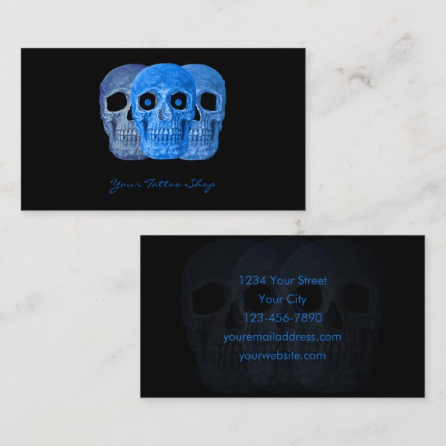 Tattoo Artist Gothic Blue Black Skull Business Card (Front/Back)