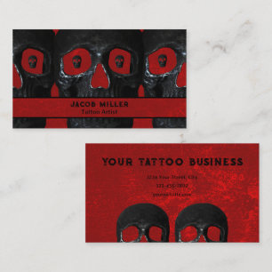 Tattoo Artist Gothic Red Black Dark Academia Skull Business Card
