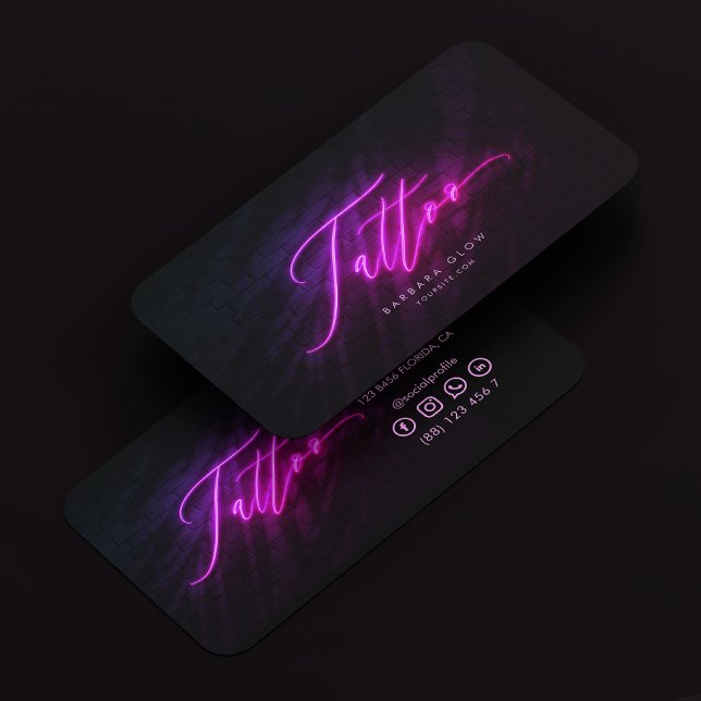 Tattoo Artist Modern Tattooist Neon Purple Script Business Card (Tattoo Artist Modern Tattoo Shop Neon Purple Business Card
)