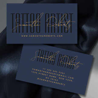 Tattoo artist modern typography script blue black business card