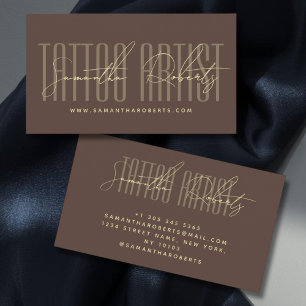 Tattoo artist modern typography script brown business card