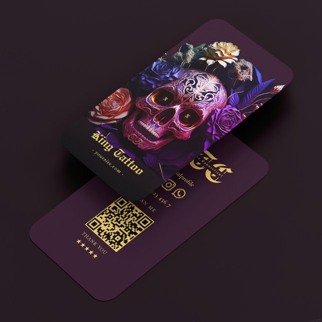 Tattoo Artist Monogram Dark Purple Skull Modern  Business Card (Tattoo Artist Monogram Dark Purple Skull Modern Business Card
)