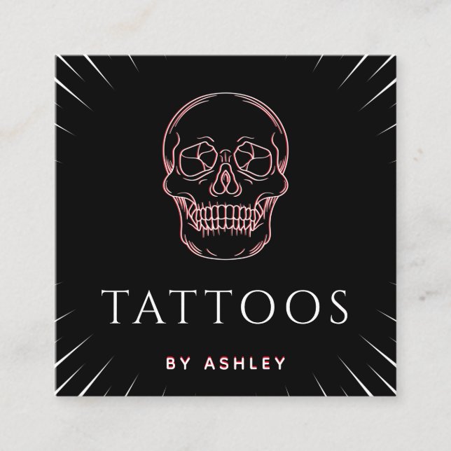 Tattoo Artist Neon Skull Cute Minimal Social Media Square Business Card (Front)