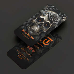 Tattoo Artist Orange Black Goth Skull Tattooist Business Card