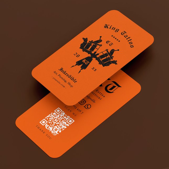 Tattoo Artist Orange Tattooist Minimal  Business Card (Tattoo Artist Orange Tattooist Minimal Business Card
)