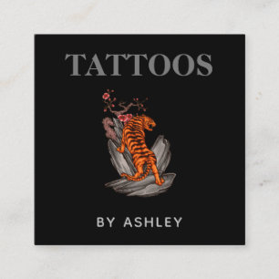 Tattoo Artist Rocks Tiger Social Media Cool Black Square Business Card