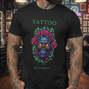 Tattoo Artist Rose Floral Gothic Skull Tattoo Art T-Shirt