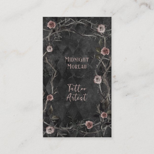 Tattoo Artist Roses Thorns QR Code Business Card (Front)