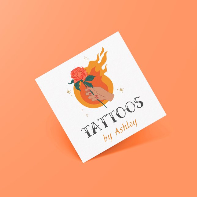 Tattoo Artist Salon Shop Artistic Creative Flame Square Business Card (Creator Uploaded)