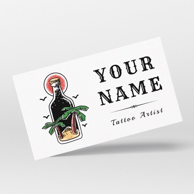 Tattoo Artist Salon Shop Tropical Bottle Exotic Business Card (Creator Uploaded)